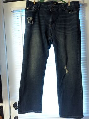 Lee Women's Boyfriend Jeans - Dark Indigo with Distressed Accents
